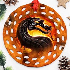 Dragon And Fire Round Filigree Ornament (two Sides) by Celenk