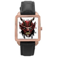 Krampus Devil Face Rose Gold Leather Watch 