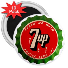 Fresh Up With  7 Up Bottle Cap Tin Metal 3  Magnets (10 Pack)  by Celenk