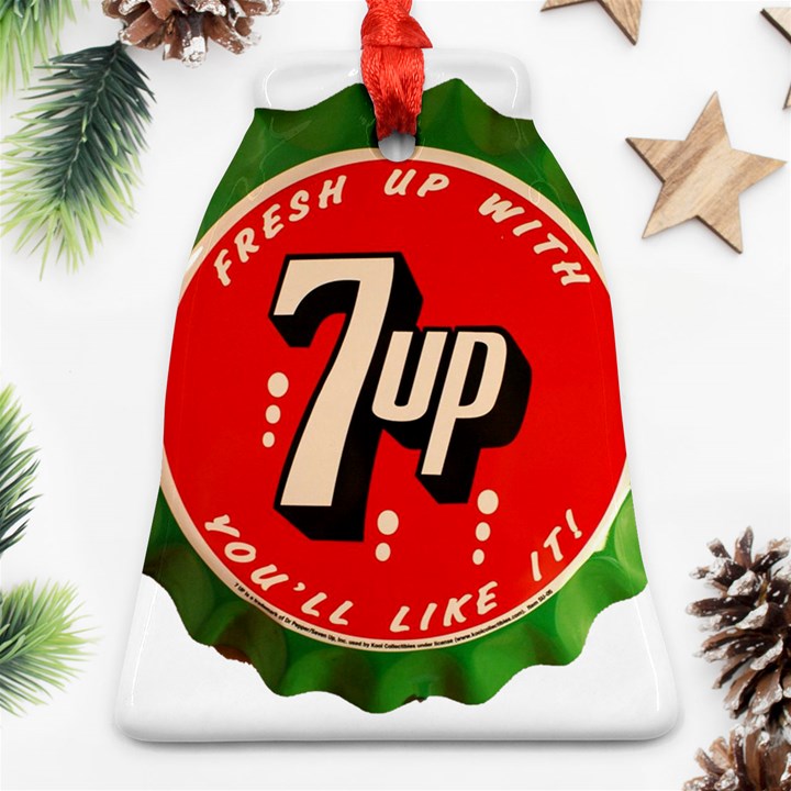 Fresh Up With  7 Up Bottle Cap Tin Metal Ornament (Bell)