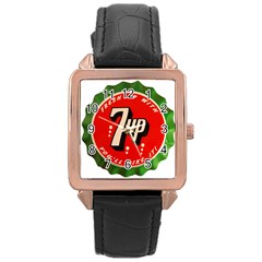 Fresh Up With  7 Up Bottle Cap Tin Metal Rose Gold Leather Watch 