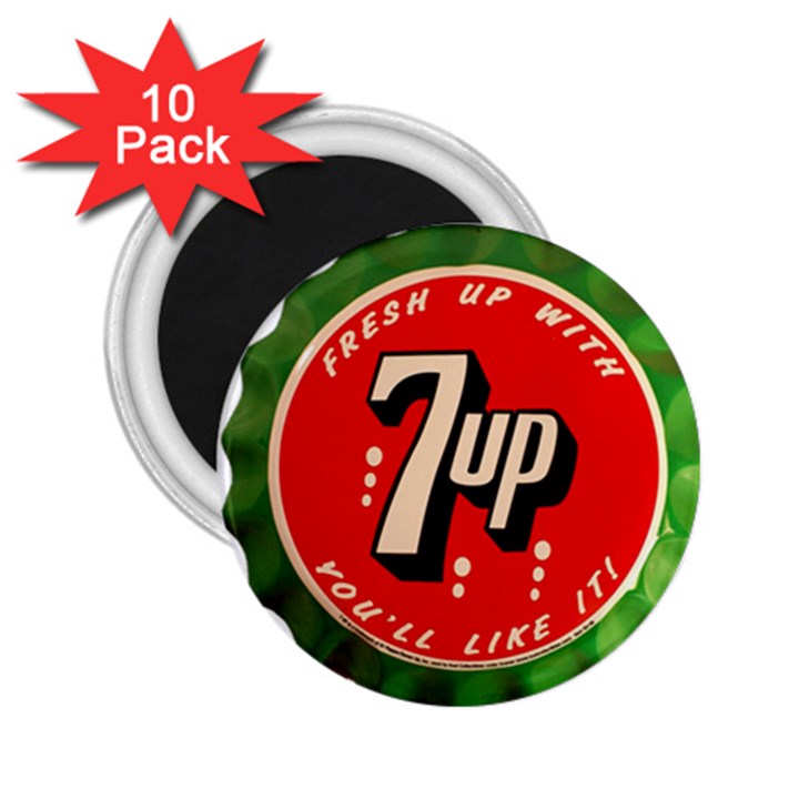 Fresh Up With  7 Up Bottle Cap Tin Metal 2.25  Magnets (10 pack) 