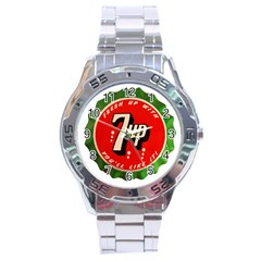 Fresh Up With  7 Up Bottle Cap Tin Metal Stainless Steel Analogue Watch by Celenk