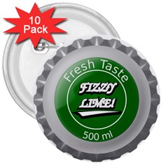 Fresh Taste Fizzy Lime Bottle Cap 3  Buttons (10 Pack)  by Celenk