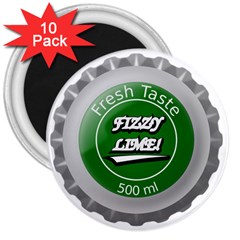 Fresh Taste Fizzy Lime Bottle Cap 3  Magnets (10 Pack)  by Celenk