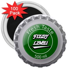 Fresh Taste Fizzy Lime Bottle Cap 3  Magnets (100 Pack) by Celenk