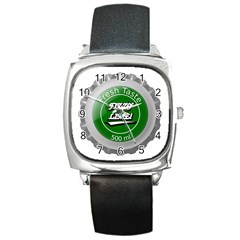 Fresh Taste Fizzy Lime Bottle Cap Square Metal Watch by Celenk