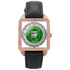 Fresh Taste Fizzy Lime Bottle Cap Rose Gold Leather Watch  by Celenk