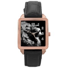 Male Lion Face Rose Gold Leather Watch  by Celenk