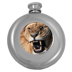 Male Lion Angry Round Hip Flask (5 Oz) by Celenk