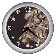 Angry Male Lion Wall Clocks (silver)  by Celenk