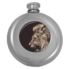 Angry Male Lion Round Hip Flask (5 Oz) by Celenk