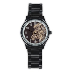 Angry Male Lion Stainless Steel Round Watch by Celenk