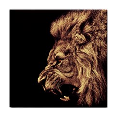 Angry Male Lion Gold Tile Coasters by Celenk