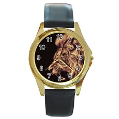 Angry Male Lion Gold Round Gold Metal Watch by Celenk