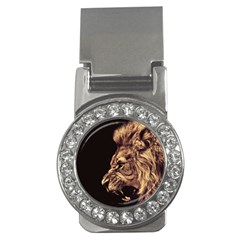 Angry Male Lion Gold Money Clips (cz)  by Celenk