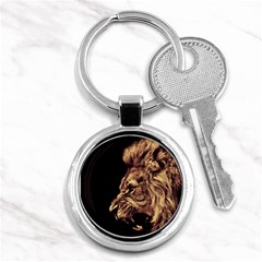 Angry Male Lion Gold Key Chains (round)  by Celenk