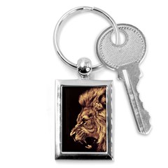 Angry Male Lion Gold Key Chains (rectangle)  by Celenk