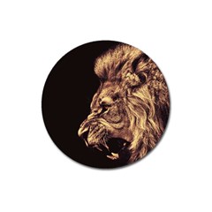 Angry Male Lion Gold Magnet 3  (round) by Celenk