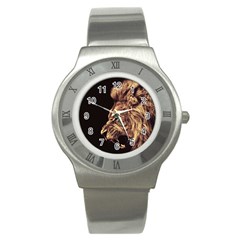 Angry Male Lion Gold Stainless Steel Watch by Celenk