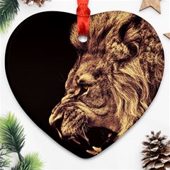 Angry Male Lion Gold Heart Ornament (two Sides) by Celenk