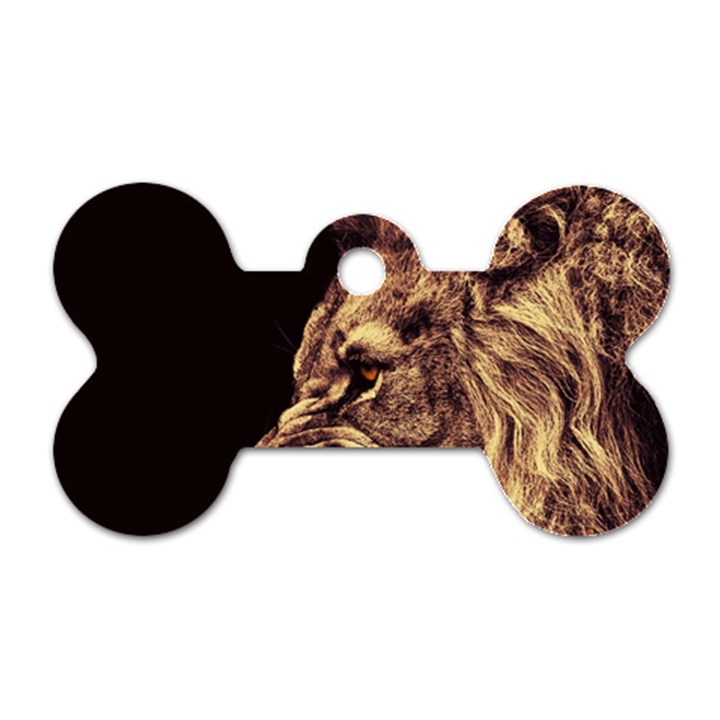 Angry Male Lion Gold Dog Tag Bone (Two Sides)