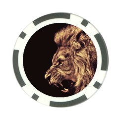 Angry Male Lion Gold Poker Chip Card Guard by Celenk