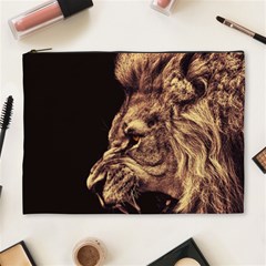 Angry Male Lion Gold Cosmetic Bag (xl) by Celenk