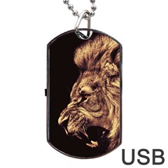 Angry Male Lion Gold Dog Tag Usb Flash (two Sides) by Celenk