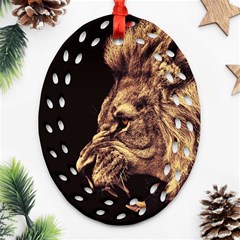 Angry Male Lion Gold Ornament (oval Filigree) by Celenk