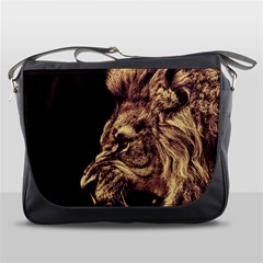 Angry Male Lion Gold Messenger Bags by Celenk