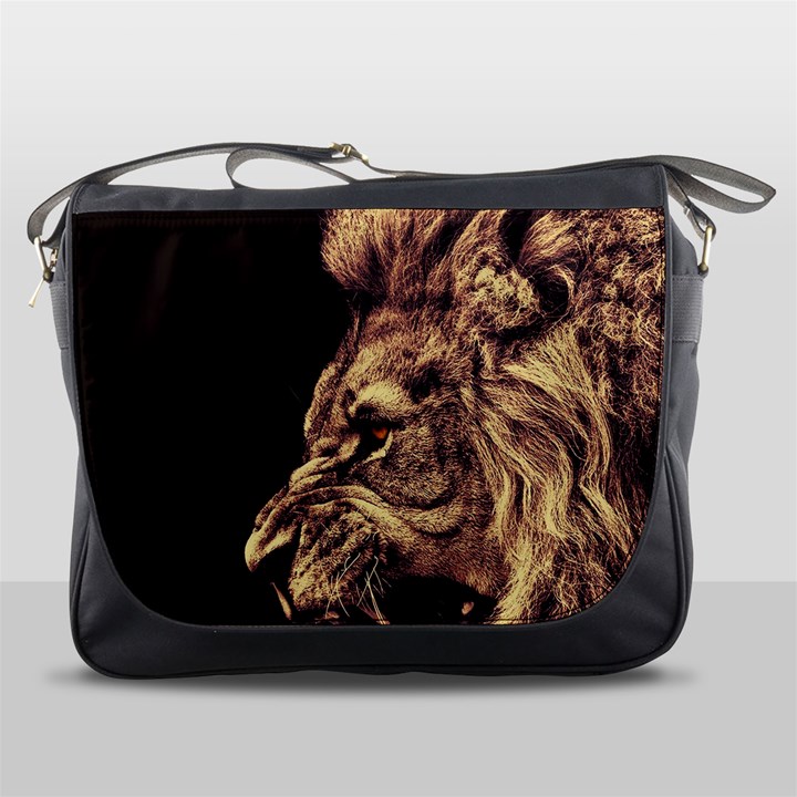 Angry Male Lion Gold Messenger Bags