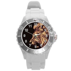 Angry Male Lion Gold Round Plastic Sport Watch (l) by Celenk