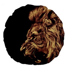 Angry Male Lion Gold Large 18  Premium Round Cushions by Celenk