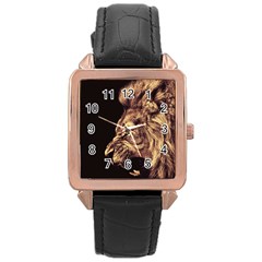 Angry Male Lion Gold Rose Gold Leather Watch  by Celenk