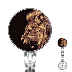 Angry Male Lion Gold Stainless Steel Nurses Watch by Celenk