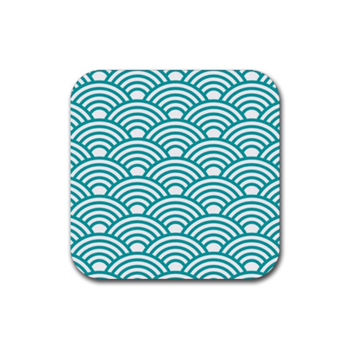 art deco teal Rubber Coaster (Square) 