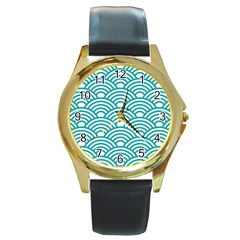 Art Deco Teal Round Gold Metal Watch by NouveauDesign