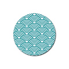 Art Deco Teal Rubber Round Coaster (4 Pack) 