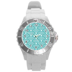 Art Deco Teal Round Plastic Sport Watch (l) by NouveauDesign