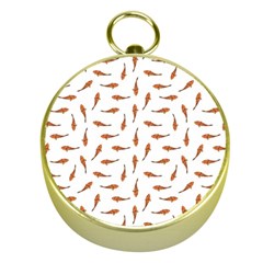 Koi Fishes Motif Pattern Gold Compasses