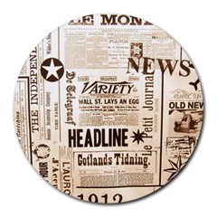 Vintage Newspapers Headline Typography Round Mousepads by yoursparklingshop