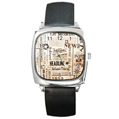 Vintage Newspapers Headline Typography Square Metal Watch by yoursparklingshop