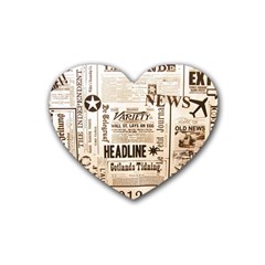 Vintage Newspapers Headline Typography Heart Coaster (4 Pack)  by yoursparklingshop