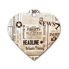 Vintage Newspapers Headline Typography Dog Tag Heart (two Sides) by yoursparklingshop