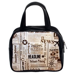 Vintage Newspapers Headline Typography Classic Handbags (2 Sides) by yoursparklingshop