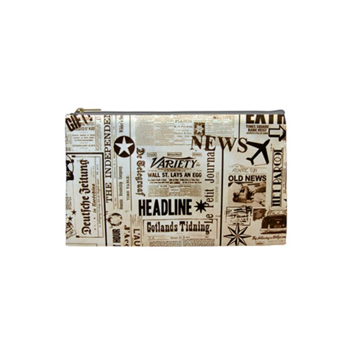 Vintage Newspapers Headline Typography Cosmetic Bag (Small) 