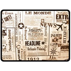 Vintage Newspapers Headline Typography Fleece Blanket (large)  by yoursparklingshop