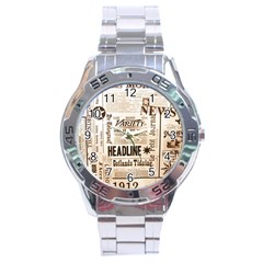 Vintage Newspapers Headline Typography Stainless Steel Analogue Watch by yoursparklingshop