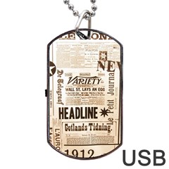 Vintage Newspapers Headline Typography Dog Tag Usb Flash (one Side) by yoursparklingshop